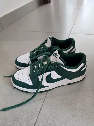 Team Green, Nike Dunk Low style green and white sneakers - used, size not specified
