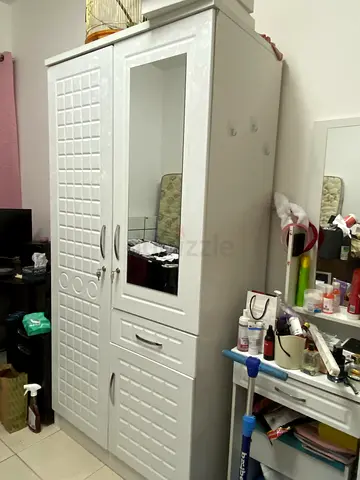 White 3-Door Wardrobe with Mirror - Good Condition