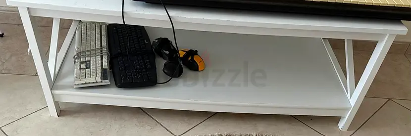 White wooden TV stand / low console table with shelf message number for price