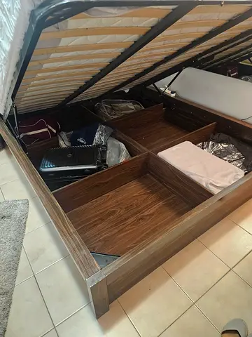 Wooden Single Queen Bed Frame with Storage Drawers - Good Condition