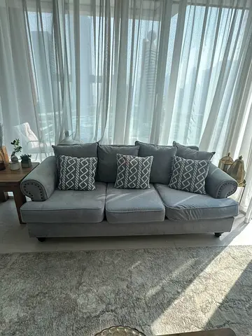 Stylish 7-Seater Grey Fabric Sofa set with Cushions
