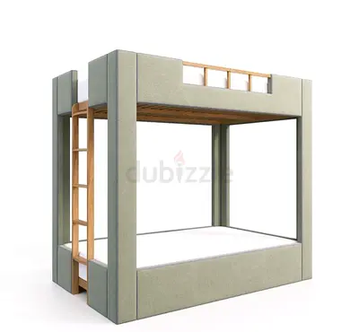 Solid Modern Bunk Bed with Ladder — Double on Bottom, Single on Top