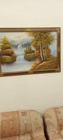 Framed Landscape Oil Painting with Waterfall
