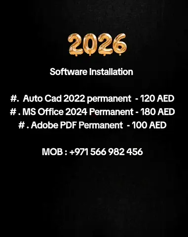 Software installation: AutoCAD 2022, MS Office 2024, Adobe PDF (UAE)
