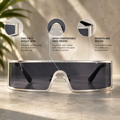 Futuristic One-Piece Shield Sunglasses - Unisex Stylish Visor Shades