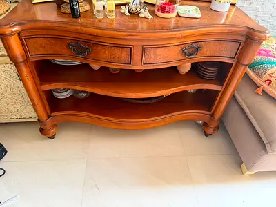 Vintage Solid Wood Curved Sideboard / Console Table with Drawers