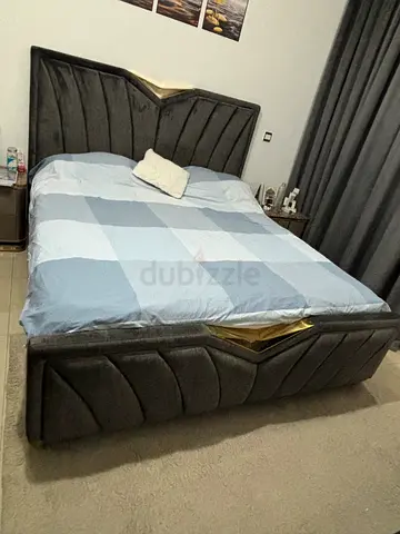 King size upholstered bed frame with headboard - dark grey