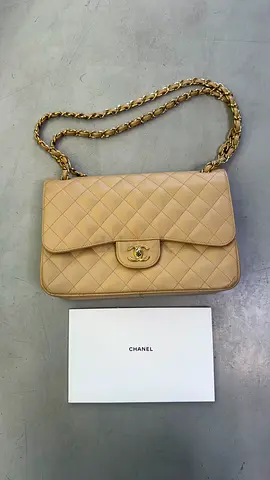 Authentic Chanel Classic Medium Double Flap – Beige Caviar Leather GHW (Excellent)