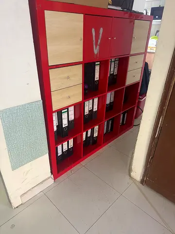 Red Office Storage Cabinet with Doors and Shelves IKEA
