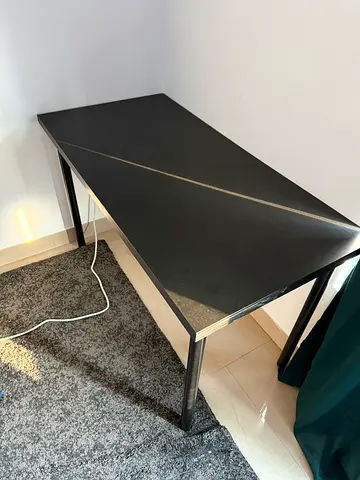 Compact black study/computer table with metal legs - good condition