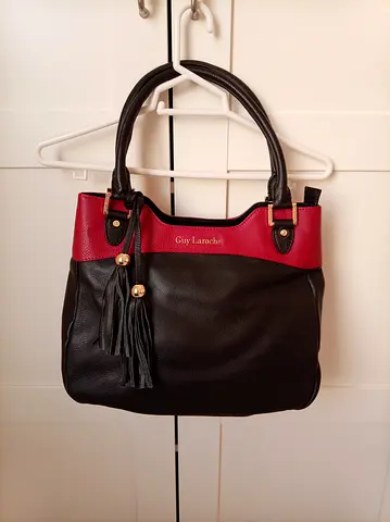 Guy Laroche black & red leather tote bag with tassels