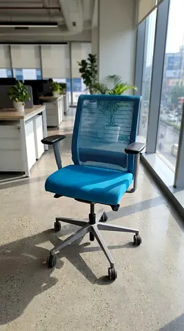 Ergonomic Steel Case Blue Mesh Office Chair with Adjustable Arms