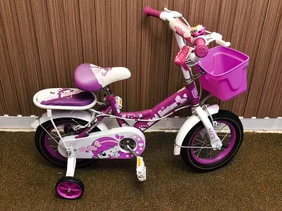 Girls' 12-inch Purple Bicycle with Training Wheels and Basket - very Good Condition