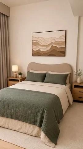 Queen bed frame with matching headboard - beige set