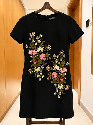 Oasis Black Fully Embroidered Floral Dress – Size M