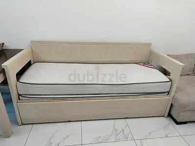Wooden Single Daybed with Trundle and Mattress - Light Finish