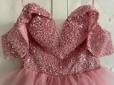 Pink Sequin Party Dress with Tulle Skirt —perfect Condition