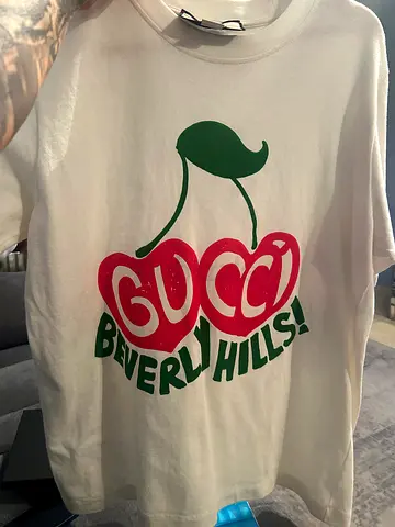 White Gucci Beverly Hills Cherry Logo T‑shirt, Unisex, Size L ladies