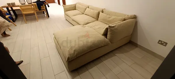 Comfortable Marina Home feather 🪶 filled L Shape Sofa Beige
