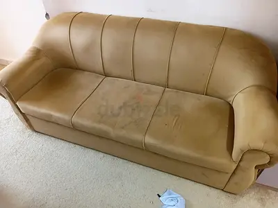 Beige 3-Seater Leather Sofa - Used, Needs Cleaning