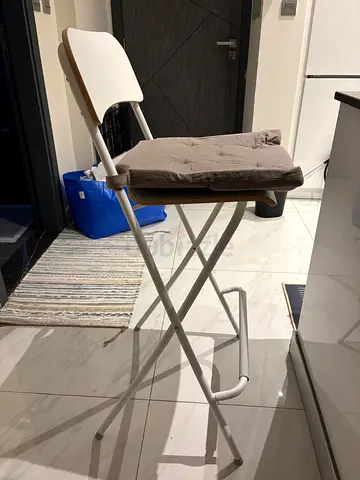IKEA Folding bar stool with cushion - white metal frame, good condition