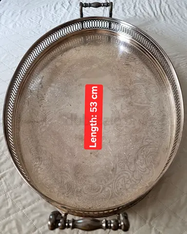 Large Decorative Silver Plated Serving Tray 53cm