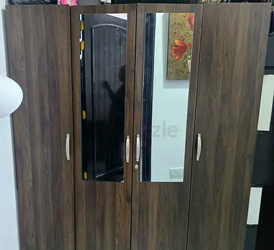 Wood 4-Door Wardrobe with Mirrors - Very Good Condition
