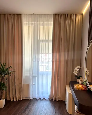 Pair of Beige Floor-to-Ceiling Curtains with Sheer Liner - Brand New