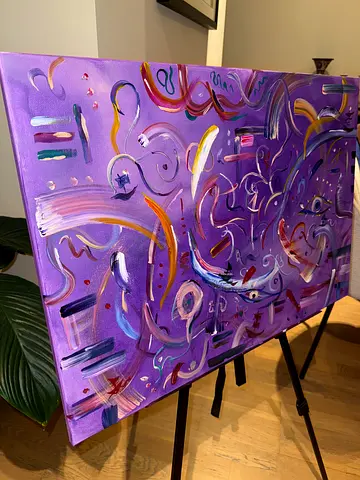 Original Abstract Purple Acrylic Painting on Canvas - 70x50cm