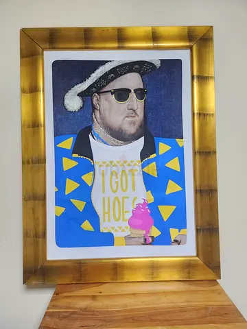 Selling a bold and fun pop-art framed print titled "Henry" by artist Nick Cocozza.