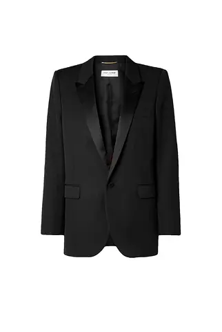SAINT LAURENT Tube Satin-Trimmed Grain de Poudre Wool Blazer Size FR36