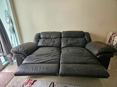 Black 2-seater faux leather recliner sofa - good condition