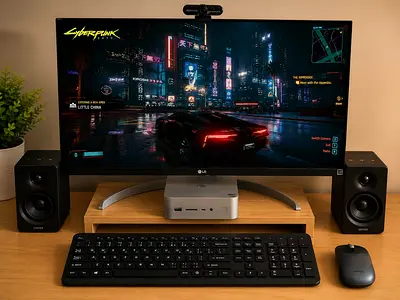 LG Ultrawide Monitor with Mini PC, Keyboard, Mouse and Speakers - Ready Setup