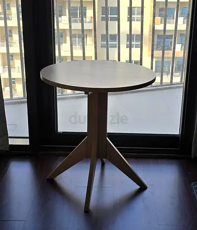 Round Wooden Side Table - Pale Oak Top on 3-Leg Pedestal Base