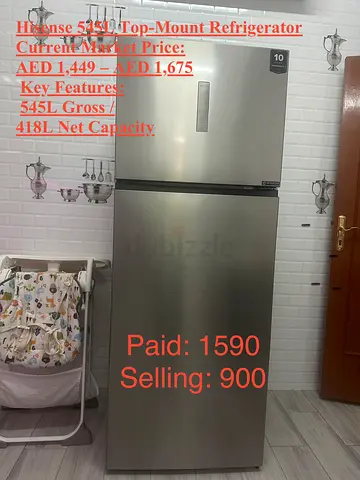 Hisense 545L Top-Mount Refrigerator - Stainless Steel, excellent Condition