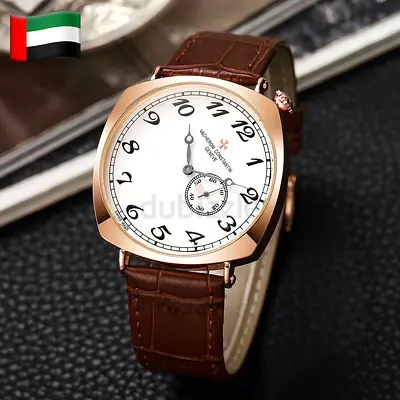 Classic Brown Leather Men’s Wristwatch with Rose Gold Case