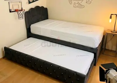 Dark gray colour 90*200 single size Bed with trundle and matresses