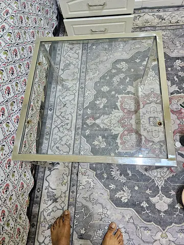 Glass Top Square Table with Chrome Frame - excellent Condition