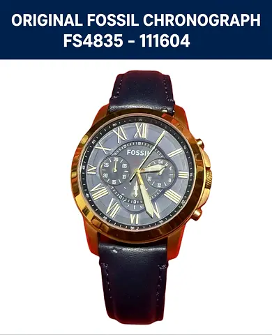 Original Fossil Chronograph FS4835 111604 Rose Gold Blue Leather - 5 ATM