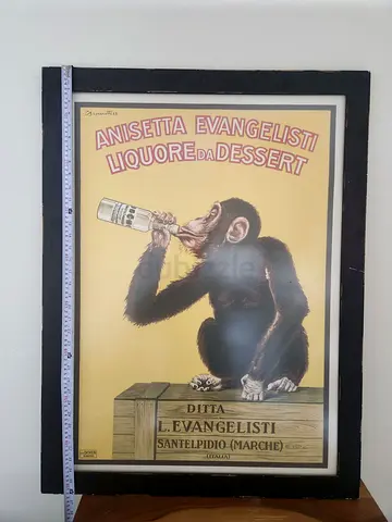 Vintage Anisetta Evangelisti Framed Poster – Italian Art Deco Monkey Advert