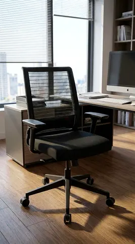 Ergonomic Black Steel Case Mesh Office Chair with Adjustable Arms and Wheels