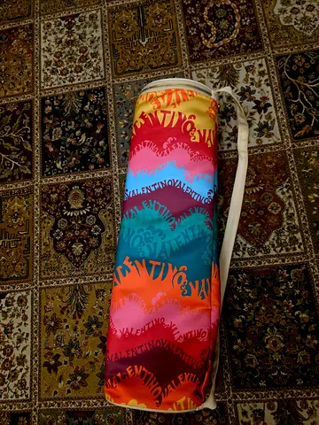 Colorful yoga mat with carrier bag with shoulder strap. Preloved. AED 145 Only! Free Delivery!