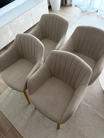 4x Beige Fabric Dining/Accent Chair with Wooden Legs