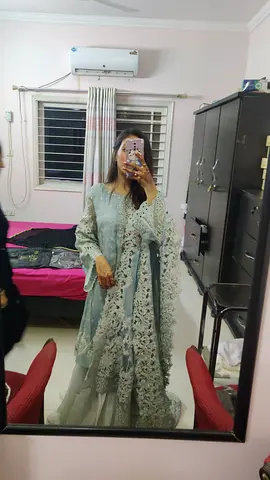 Light sea-green embroidered Pakistani/Indian formal dress with dupatta - Size s