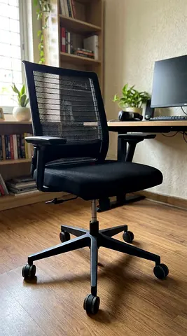 Steel Case Black Mesh Office Chair with Adjustable Arms