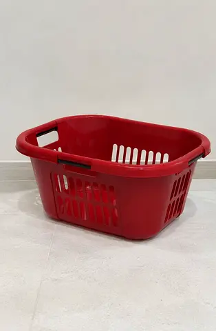 Red Plastic Laundry Basket with Handles - 40L