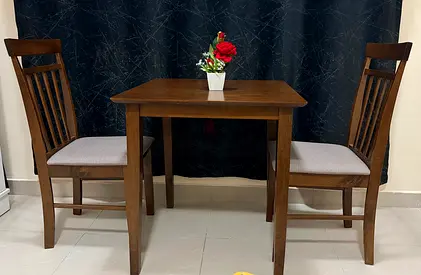 Wooden 2-Seater Dining Table with 2 Chairs - Good Condition