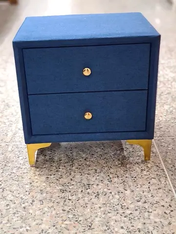 Blue Upholstered Bedside Table / Nightstand with Gold Legs (2 Drawers)