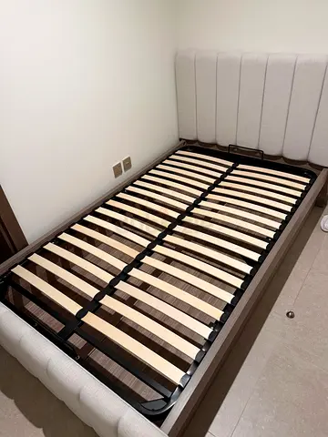 UNUSED Single bed frame with upholstered headboard and slatted base from HOMECENTRE 1349AED