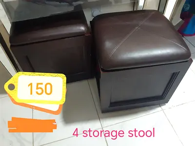 Urgently want to sell!!! Set of 4 Brown Leather and wood Storage Stools - Good Condition